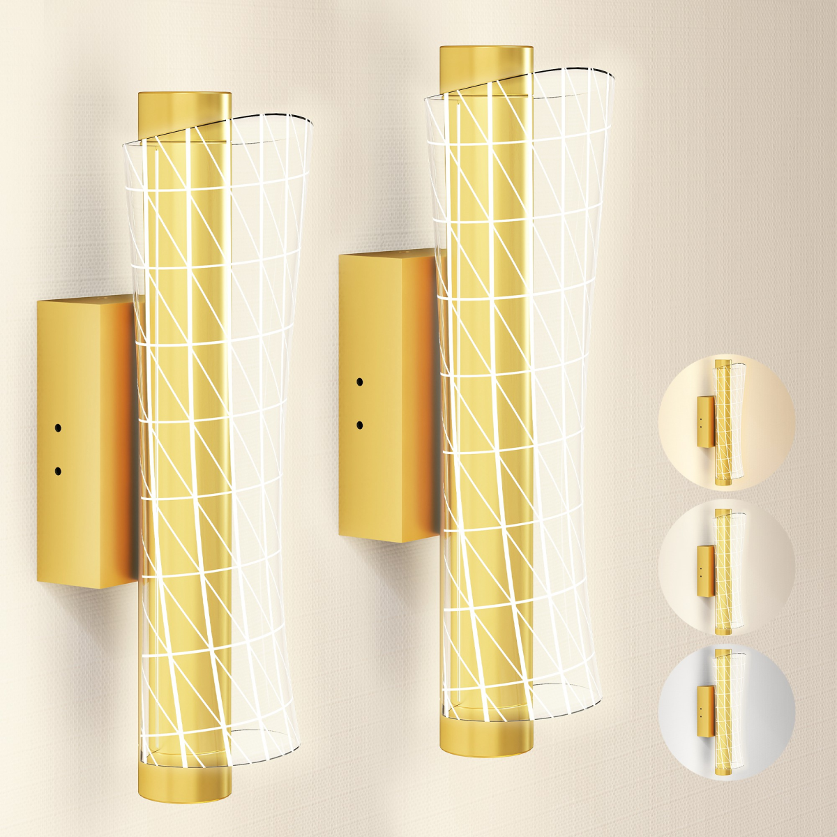 Close-up of the Hatton wall sconce's brushed gold finish and intricate geometric mesh detail, highlighting craftsmanship