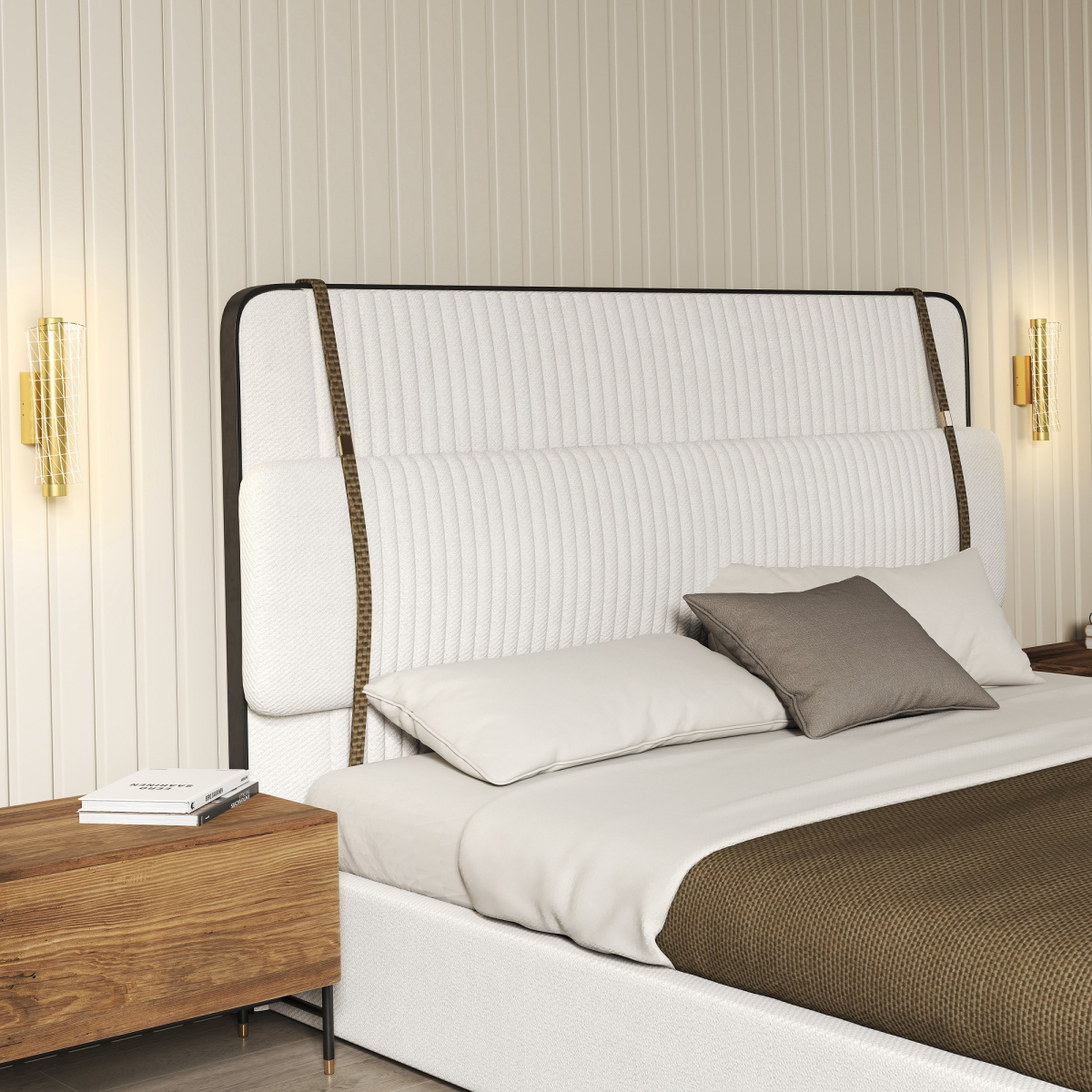 Hatton wall sconce by ZYVORAN illuminating a contemporary hallway with warm ambient lighting and stylish decor