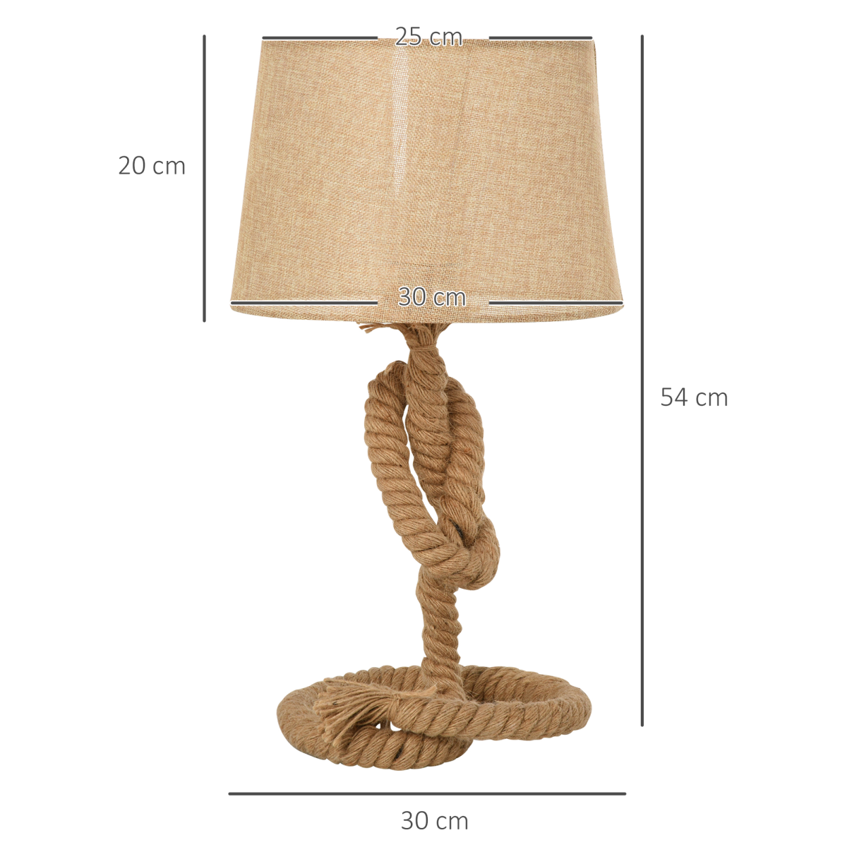Side view of the Aldeburgh table lamp on a side table, emphasising its elegant proportions and natural fibres