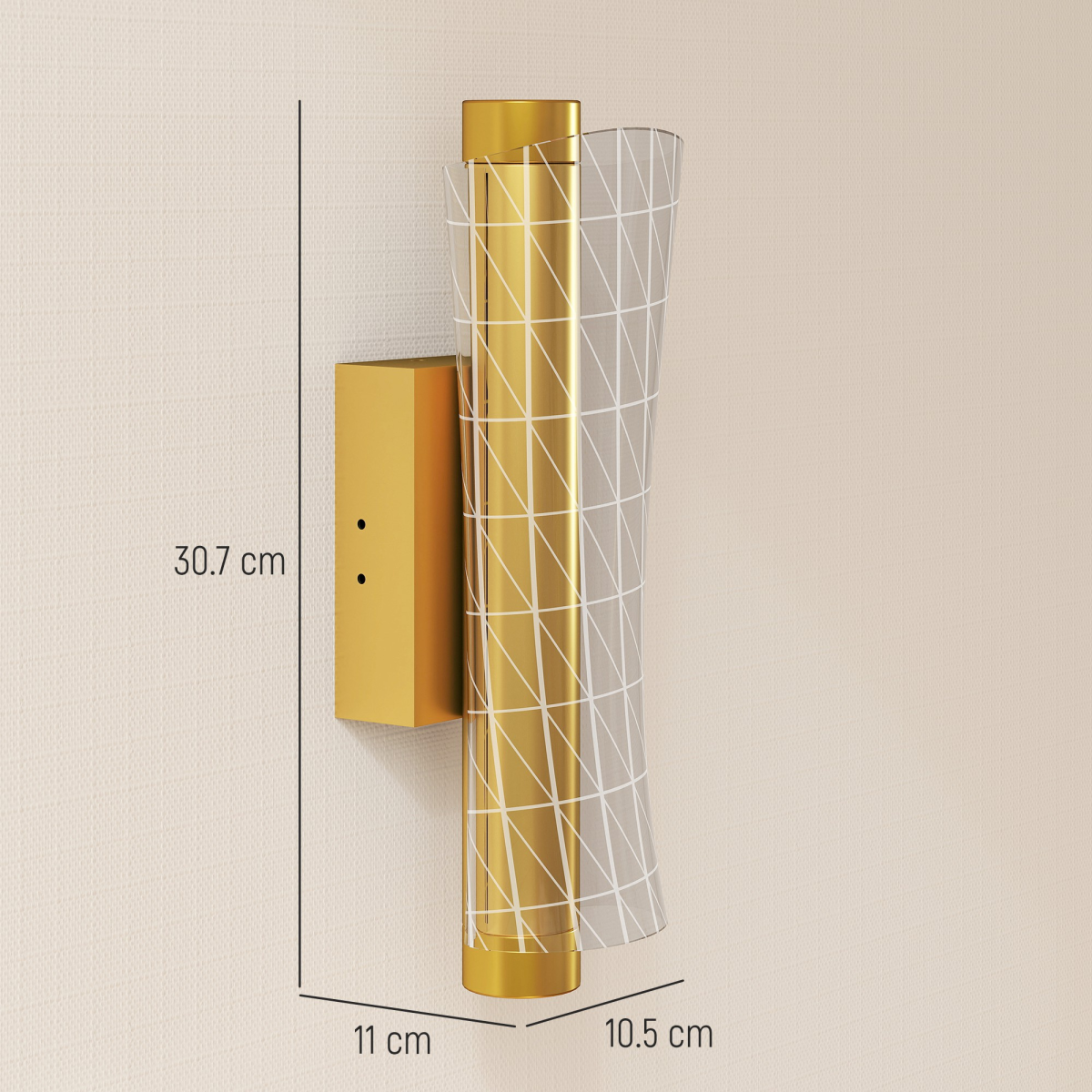 Close-up of the geometric mesh pattern on the Hatton wall sconce, showcasing fine detailing and brushed gold finish