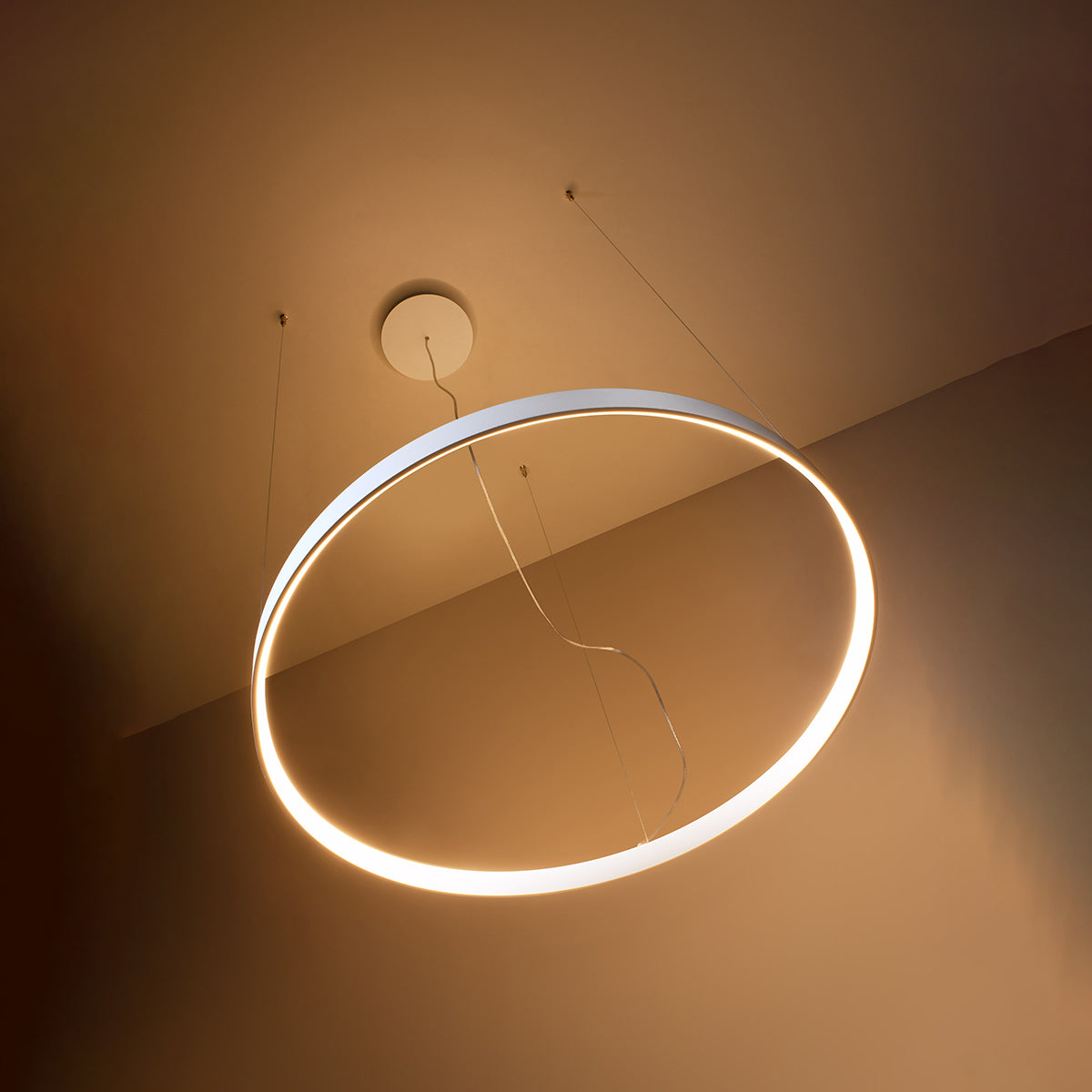 Aurelia — Single-Halo LED Pendant Chandelier in Brushed Steel