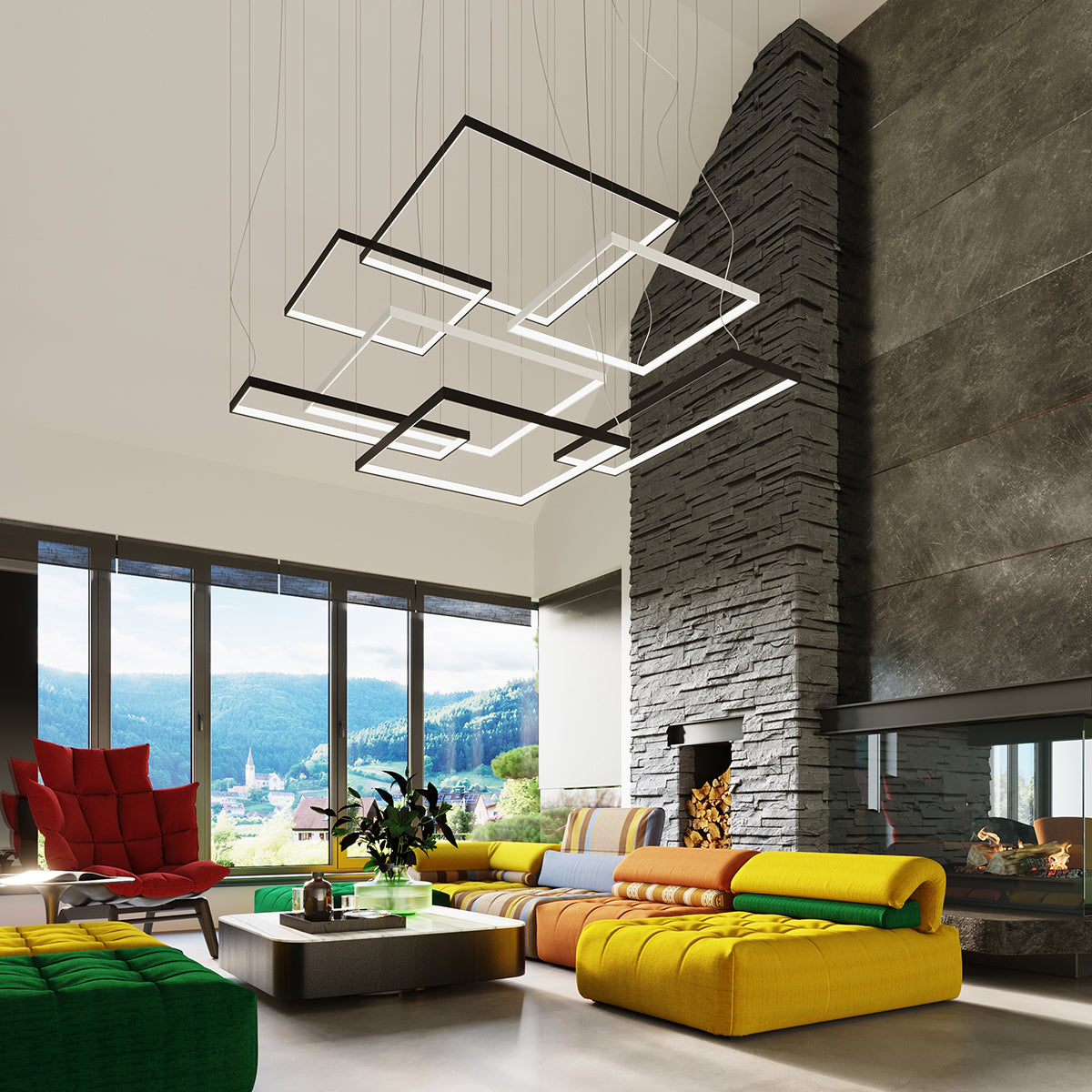Meridian — Square Halo LED Pendant Chandelier in Matte Black