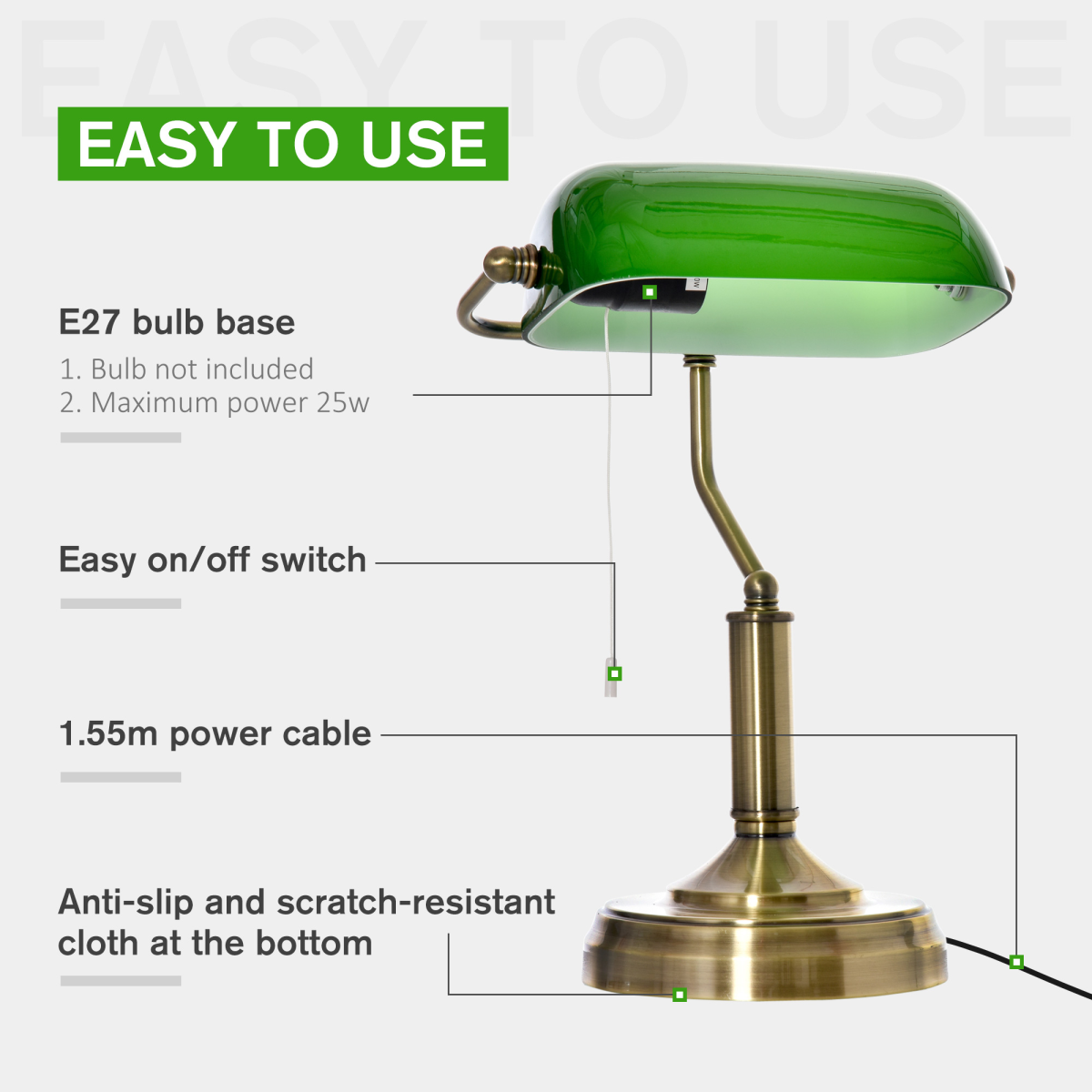 Lincoln — Banker's Library Table Lamp — close detail