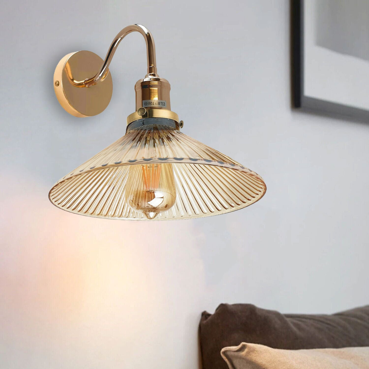 Belgravia — Fluted Glass Gooseneck Wall Sconce — installed in context, lit