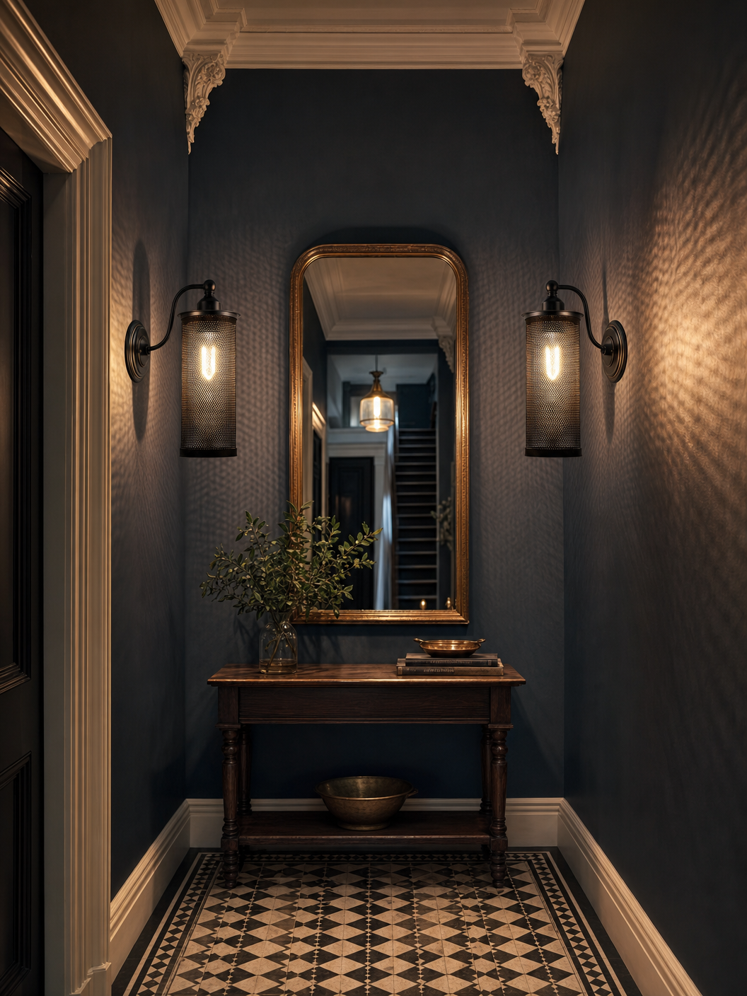 Living room setting featuring the Bermondsey industrial wall light by ZYVORAN illuminating a modern space