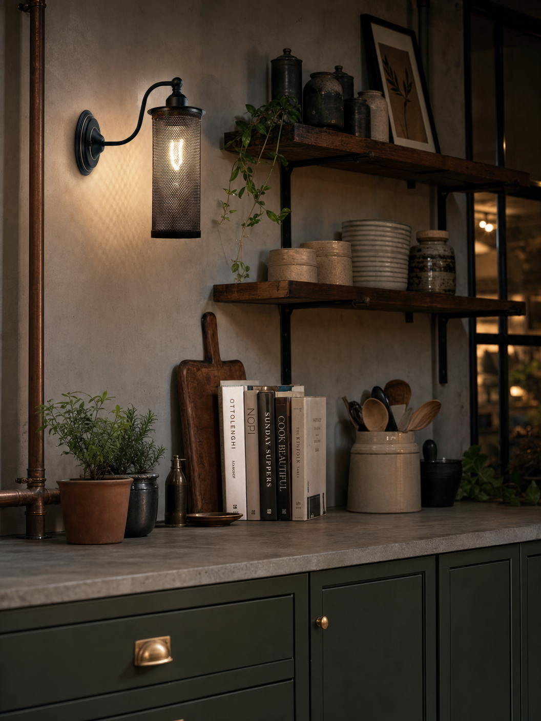 Side angle of the Bermondsey wall sconce highlighting its cage detail and elegant wall mounting
