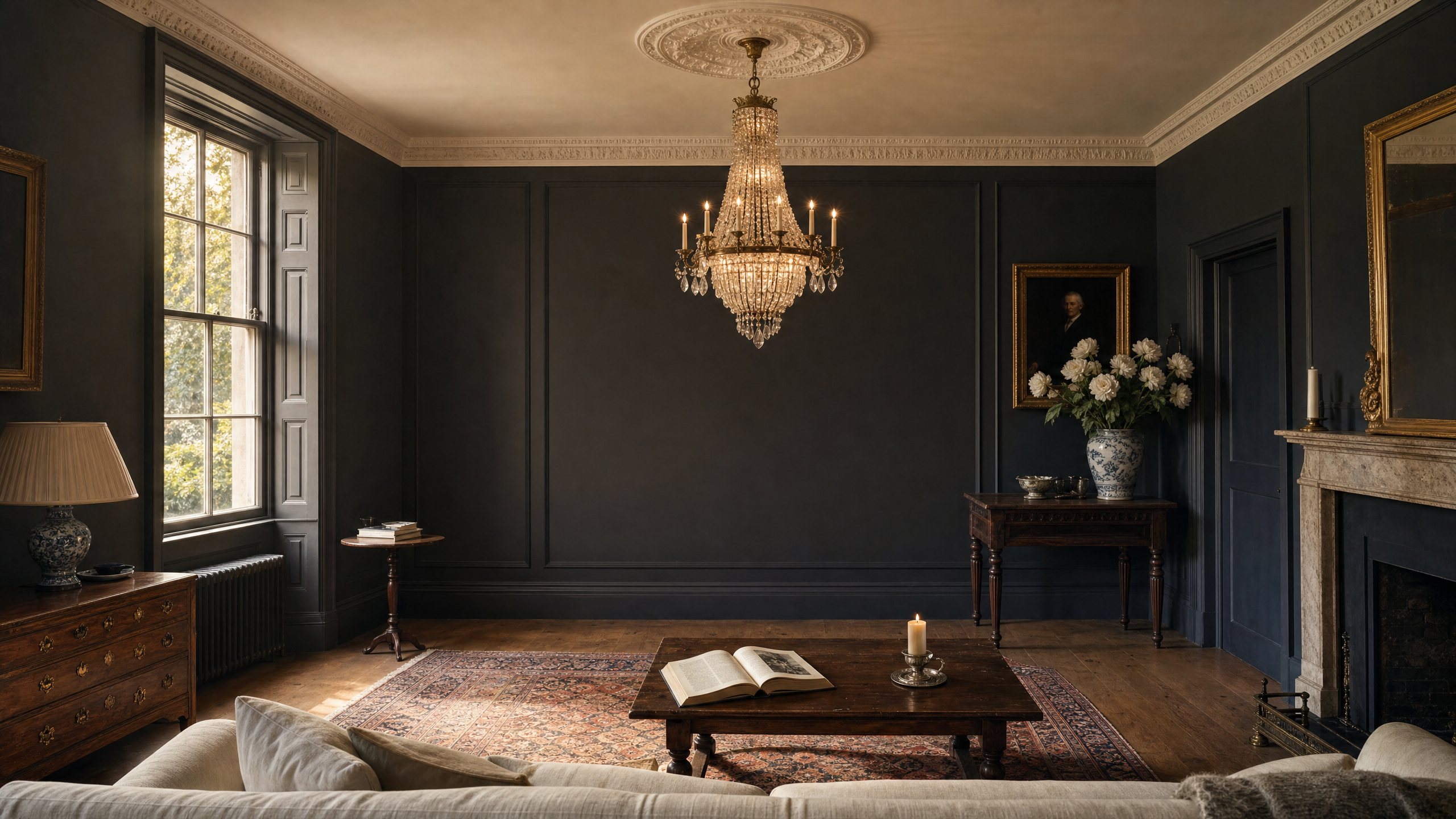 ZYVORAN sculptural chandelier in a Georgian drawing room